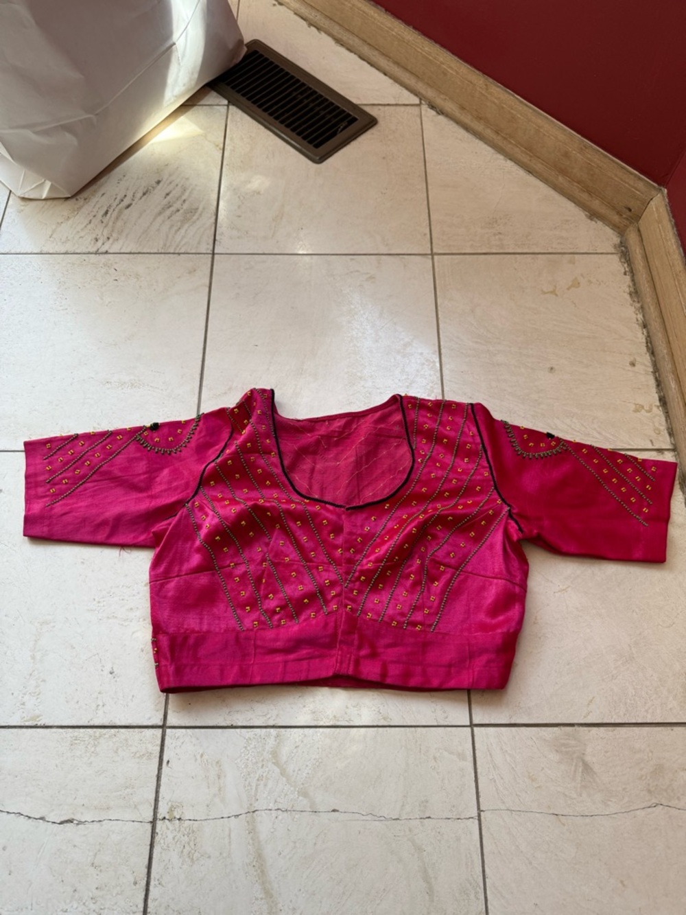 Pink Beaded Ethnic Blouse – Cotton Silk Blend
